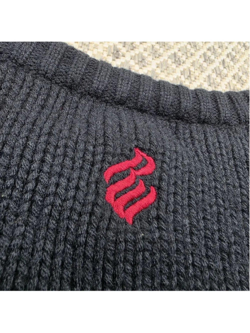 Rocawear Striped Knit Sweater XL Black Gray Red Embroidered Logo Y2K Hip Hop
